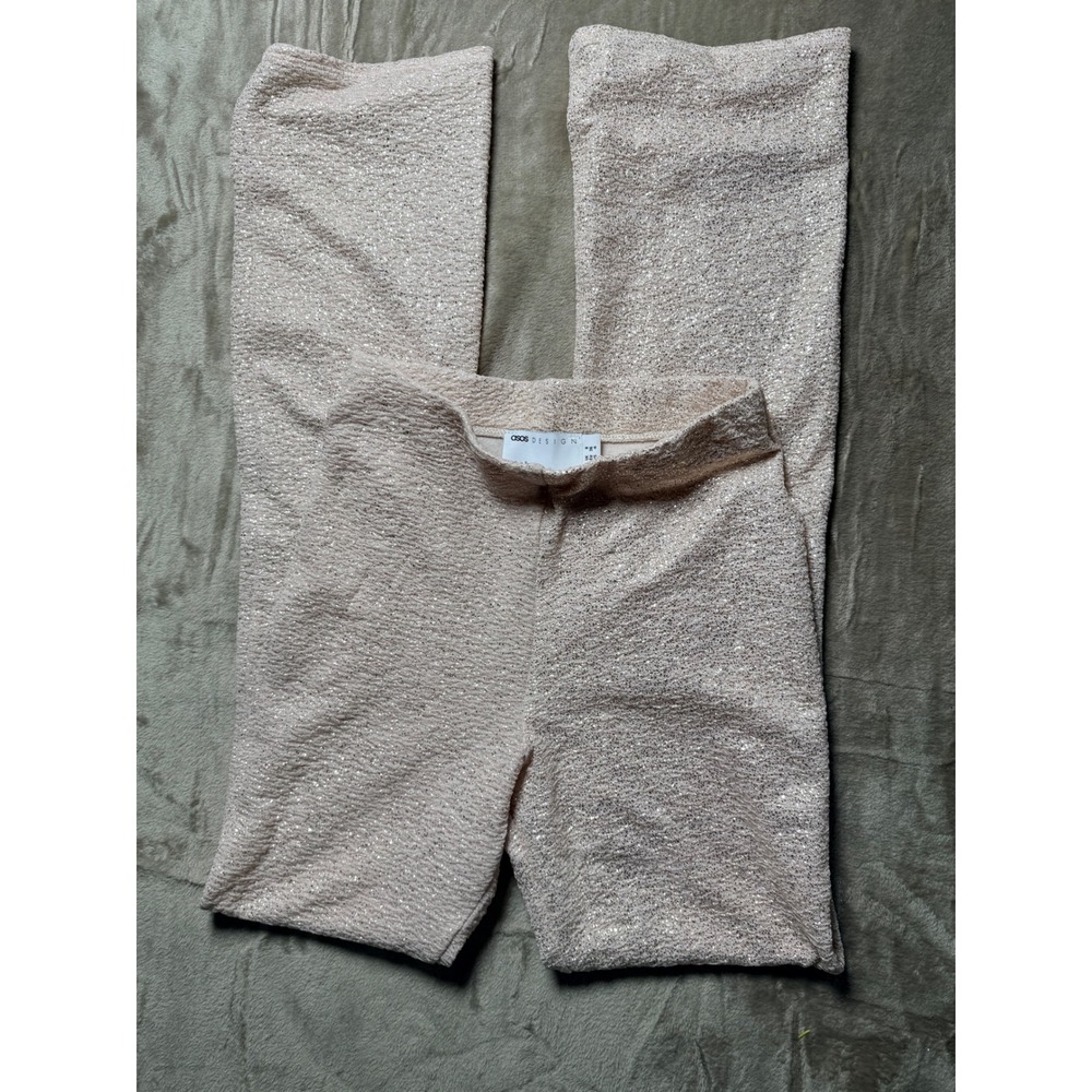 ASOS DESIGN Women Rose Gold Metallic Textured Flare Wide Leg‎ Pants Size US 4